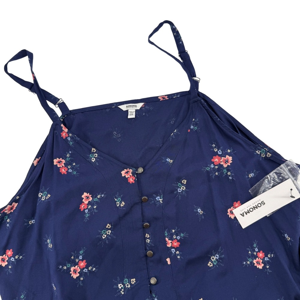 SONOMA Goods for Life Navy Floral‎ Print Button Front Cami Tank Top XXL